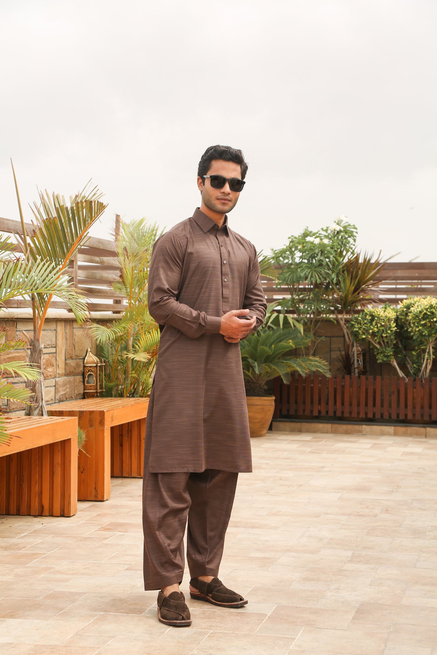 Mustard Brown Self Fabric Shalwar Kameez-MBS(SK)001