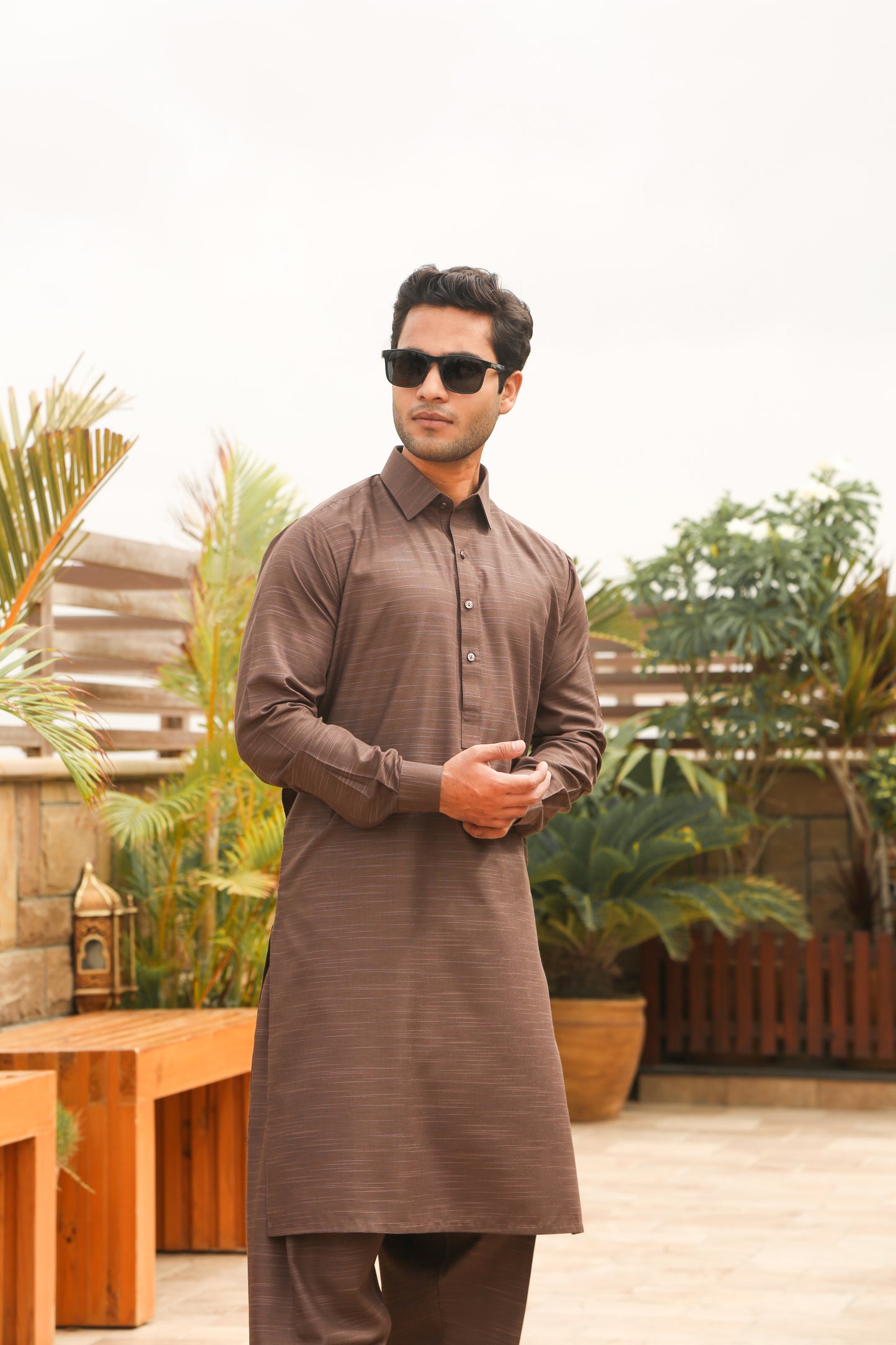 Mustard Brown Self Fabric Shalwar Kameez-MBS(SK)001