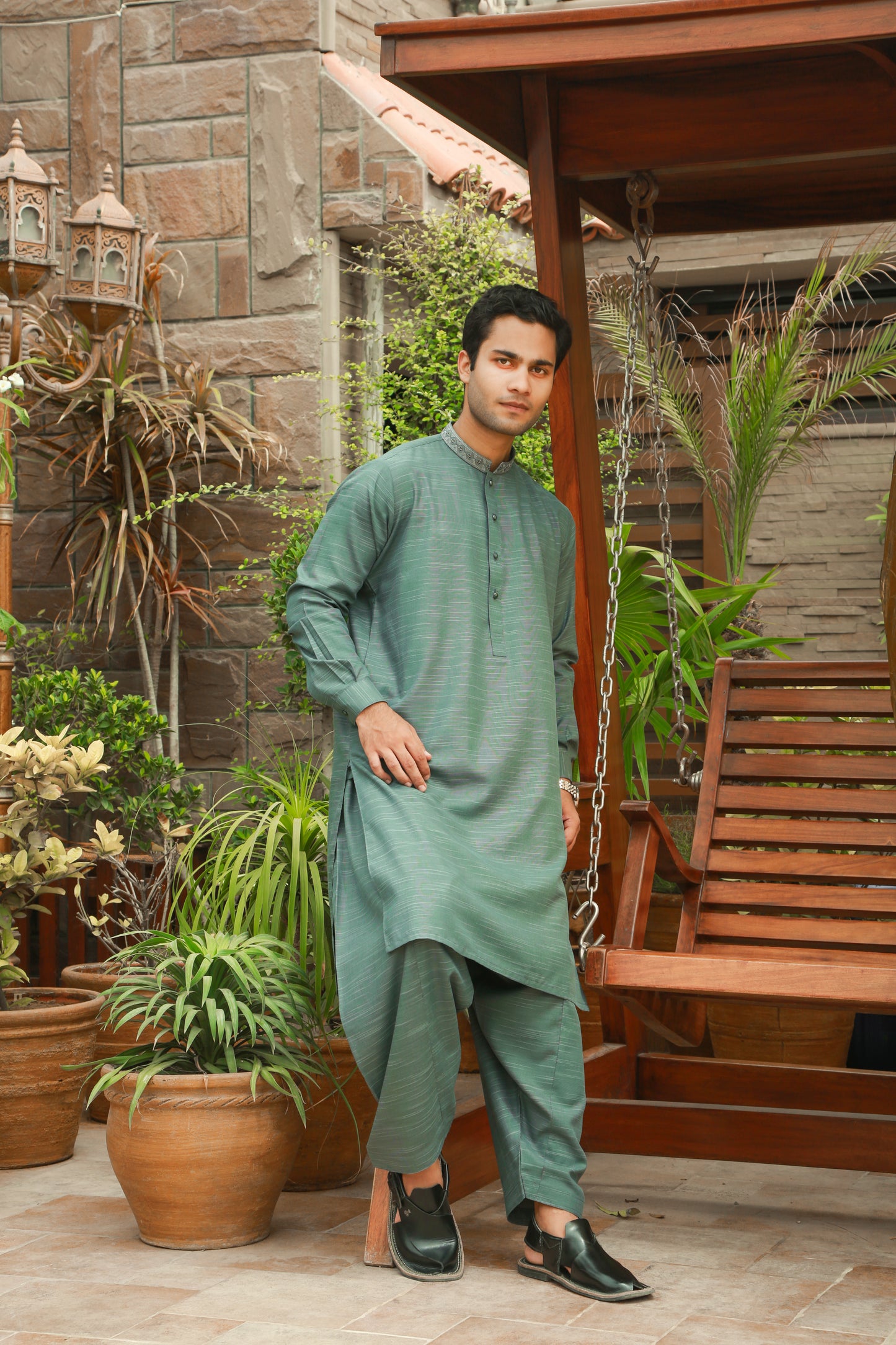 Teal Green Textured Shalwar Kameez-TGR(SK)001