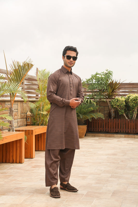 Mustard Brown Self Fabric Shalwar Kameez-MBS(SK)001