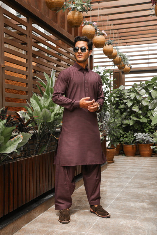 Dark Violet Self Fabric Shalwar Kameez-DVS(SK)001