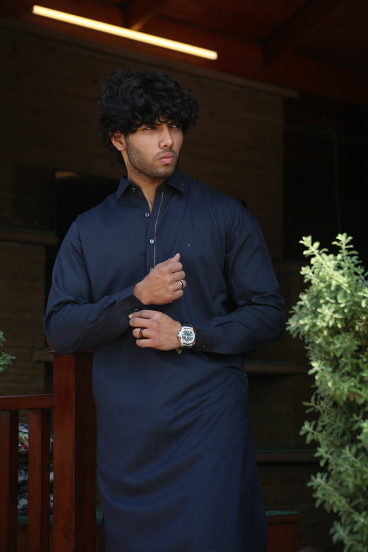 Charcoal Grey Shirt Collar Shalwar Kameez-CGSC(SK)001