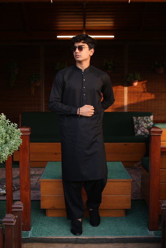 Black Cotton Premium Finish Shalwar Kameez-BCPFS(SK)001