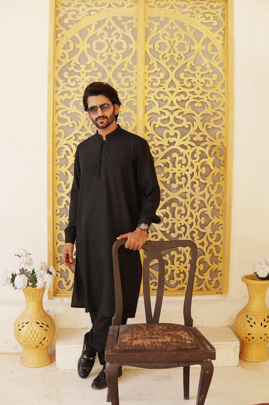 Rich black loop buttons kurta trouser