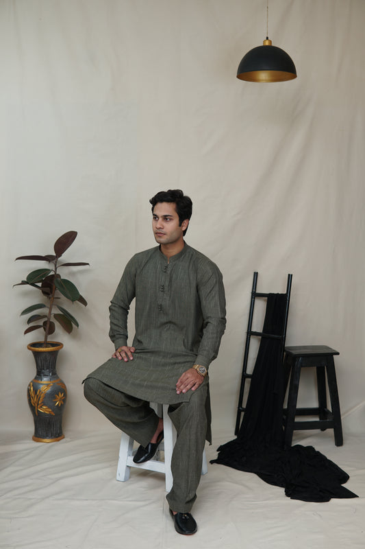 Designer Series Vol :1 Greenish Grey Self Textured Fabric GG(SK)001