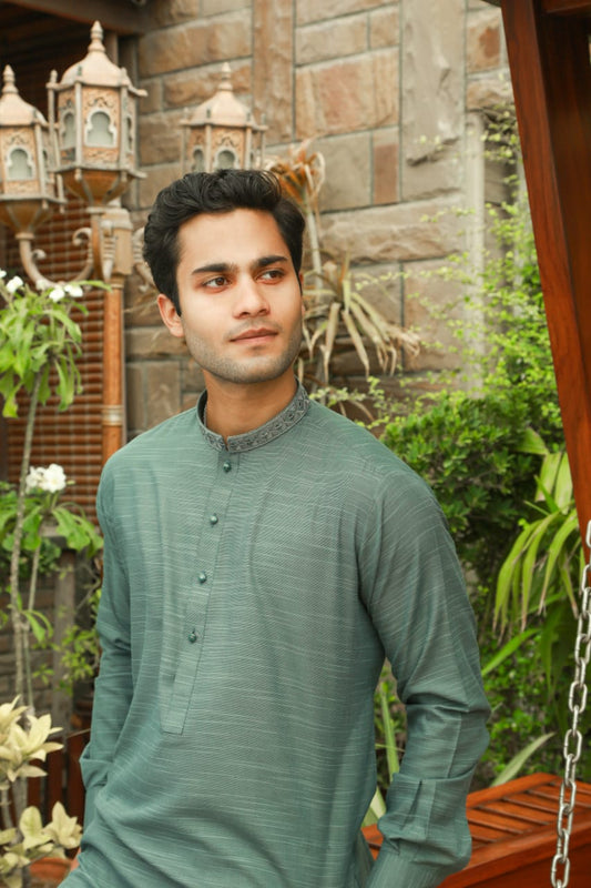 Teal Green Textured Shalwar Kameez-TGR(SK)001