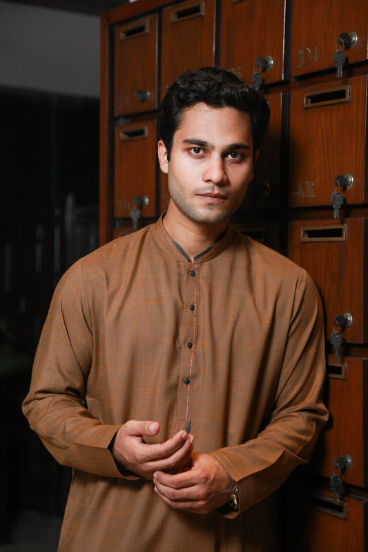 Mustard Textured Fabric Kurta-MBR(K)001